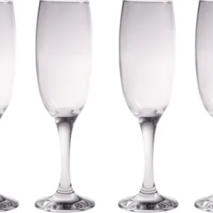 Fire tomme champagneglas på række