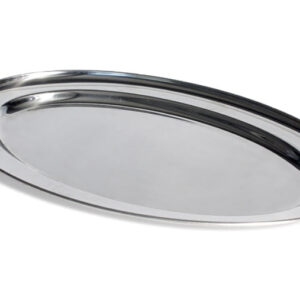 Sølvfarvet, oval serveringsfad